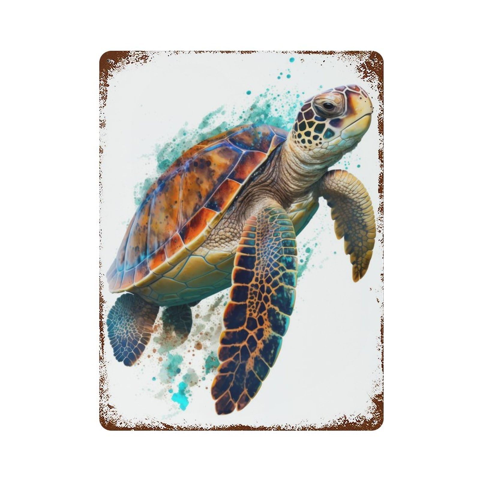 Turtle in Watercolor 15.7"x11.8" Rusty Metal Tin Sign, Novelty Wall Decor for Cafe, Home Bar And Lounge Decor