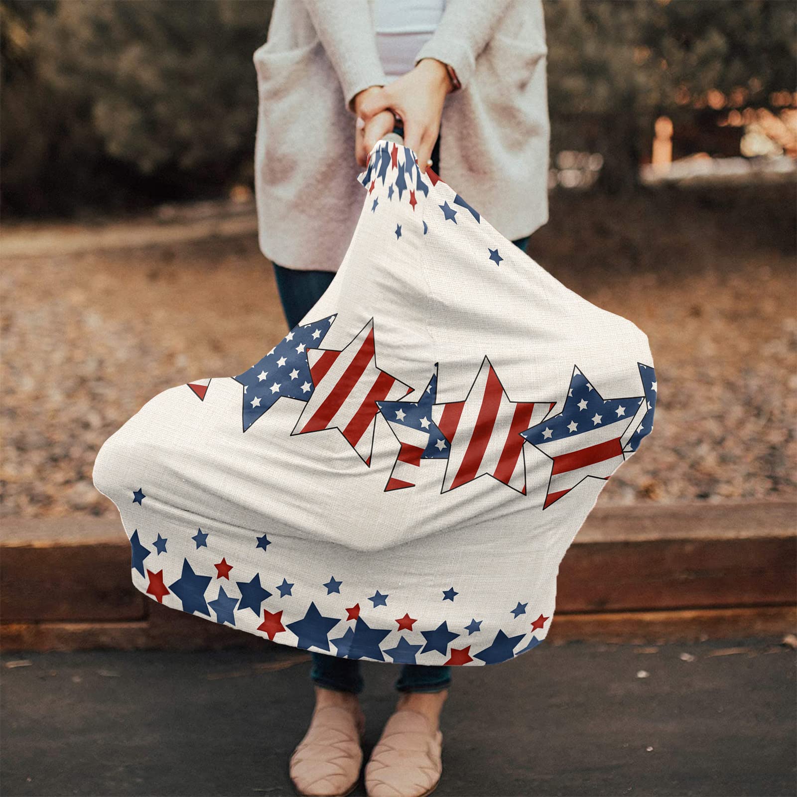 Nursing Cover for Breastfeeding Scarf, Independence Day American Flag Patriot Pentagram Stars Baby Car Covers Super Soft Multi Use for Canopy Shopping Cart Cover Blanket Stroller Cover