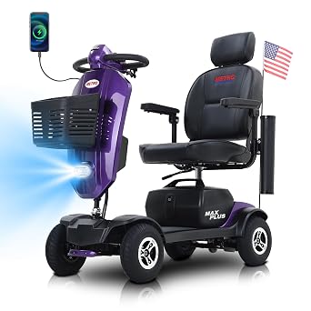 Metro Mobility Powered Mobility Scooters, 4 Wheel Mobility Scooters for Adults, 300 lbs Capacity Folding Mobility Scooter Lightweight, 16 Miles Long Travel Range Scooter with USB Charger Port Purple