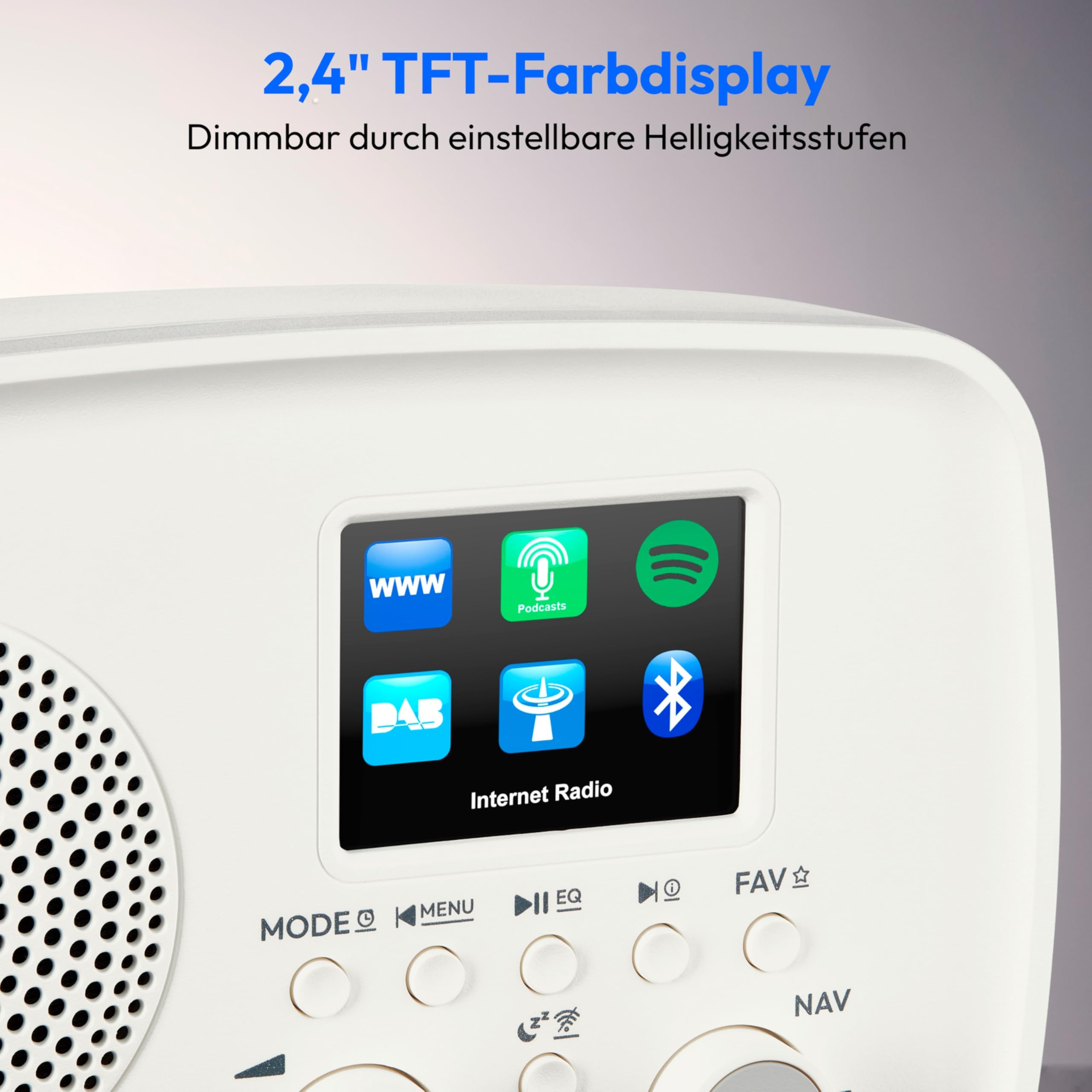 MEDION Internetradio mit DAB+ Life IRE-1 (WLAN, DAB Plus UKW Radio, Bluetooth, EQ, Tropfwasserschutz, Teleskopantenne, Spotify Connect, Wecker, Schlummerfunktion, Einstellbarer Display-Dimmer) weiß