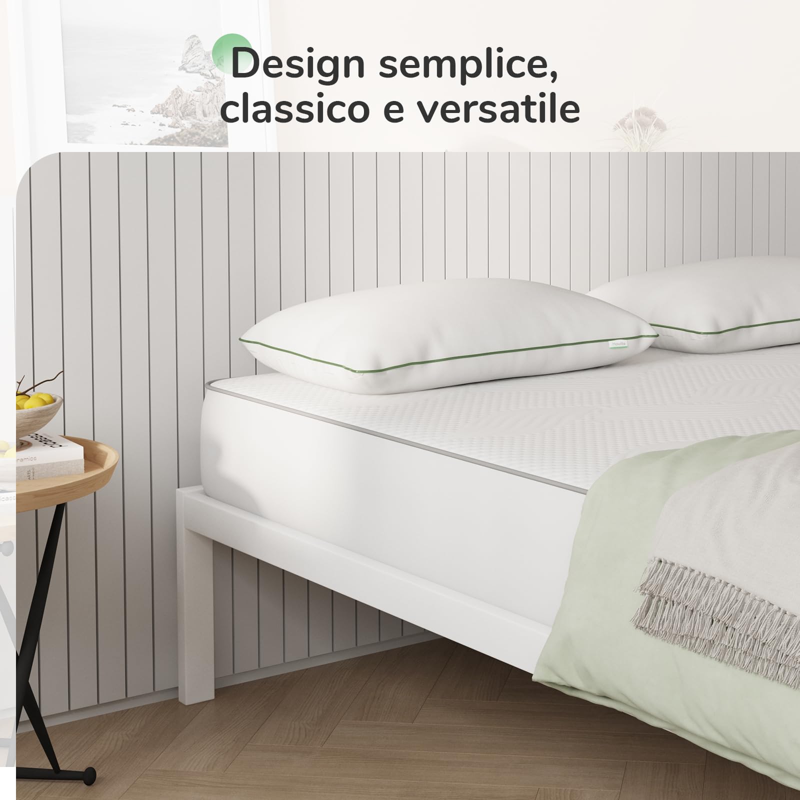 Novilla Rete Letto Matrimoniale 160x190 Struttura Letto a Doghe in Legno, Spazio di Archiviazione Sotto al Letto, Facile da Montare, Perfetto per Tutti Tipi di Letti e Materassi, Bianco