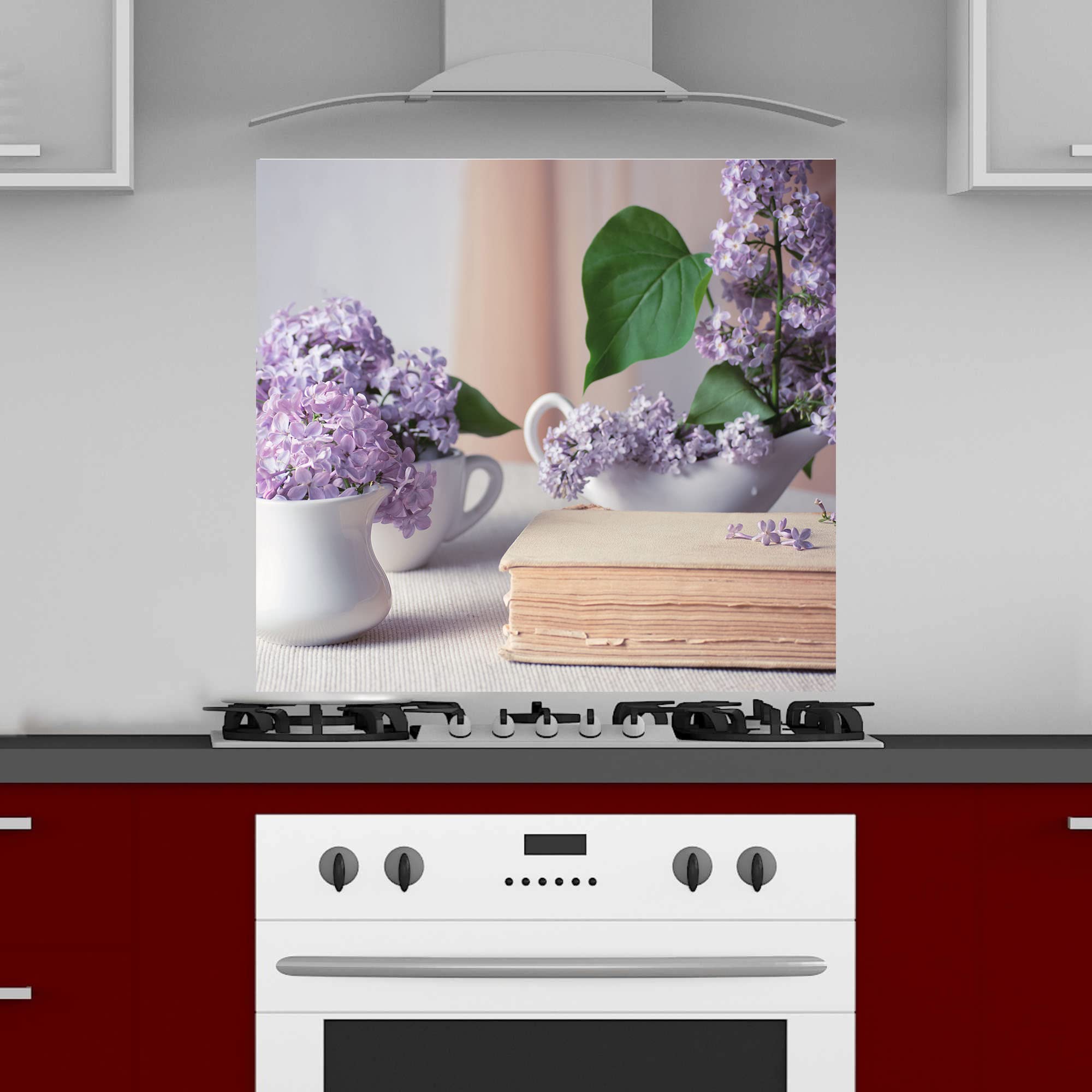 INDIGOS UG Kitchen Back Wall Plate for Tile Mirrors - Flowers - 70 x 60 cm - Splash Guard Aluminium Composite Plate Heat Resistant - Back Wall Kitchen Modern Wipeable - Stove & Oven - Wall Cladding
