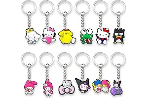 LFAND Keychain: 12-pack Hello Kitty Silicone Charm Keychains for Adults