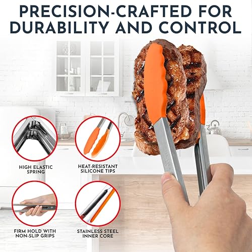 Miniatura 3 de Pinzas de silicona para barbacoa de cocina, Anaranjado