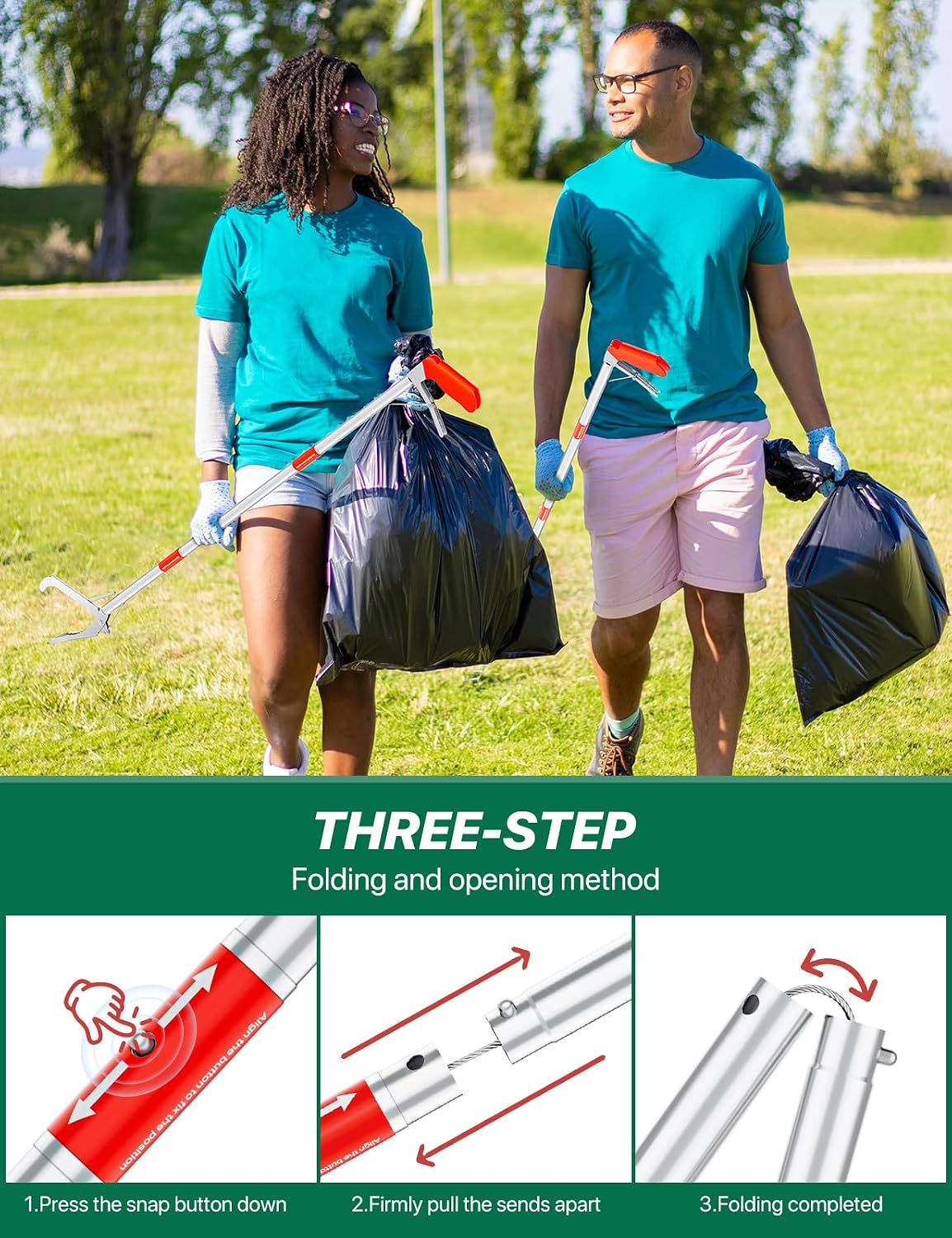 Grabber Reacher Tool, 50" Foldable Snake Grabber | Extra Long Grabber for Elderly Reaching Tool Heavy Duty Pickup Trash Picker Upper Equipment Fire Tongs Snake Tong