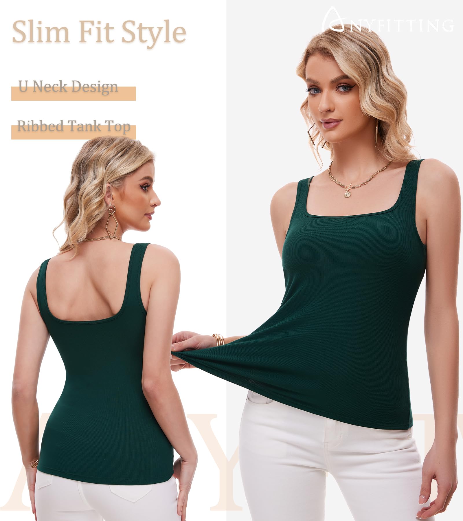 ANYFITTING Damski Biustonosz Zintegrowany Basic Tank U-Shape Tank Damski Basic Tank bez Rękawów Large Strap Tank S-3XL