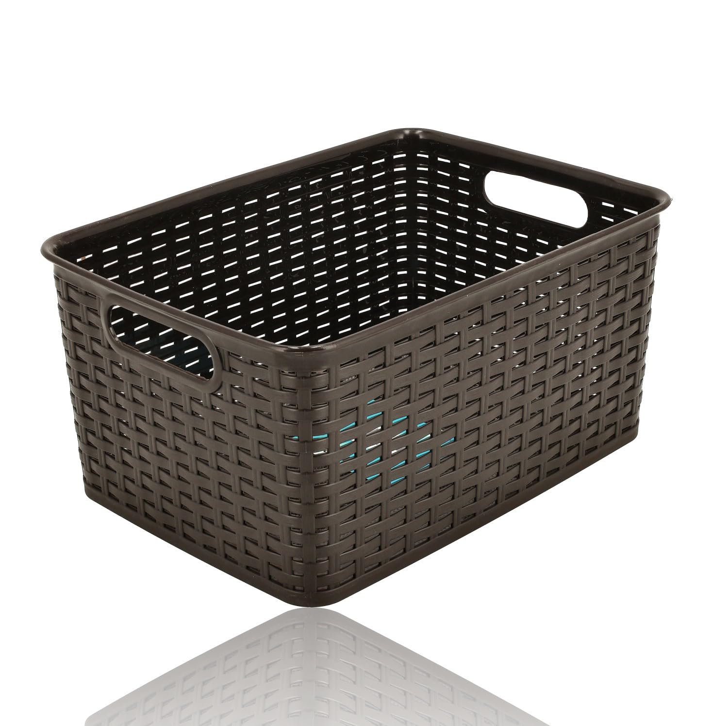 Cesta de almacenamiento 10L Set – Caja de almacenamiento de plástico – Cestas Caja de almacenamiento de caña – Armario, Armario de Cocina y Armario Organizador - 33x22x15,5 cm - Marrón