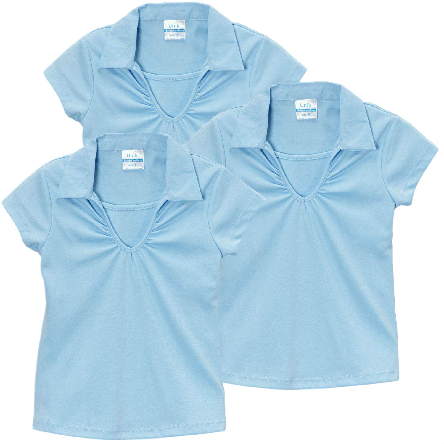 unik Girl's Uniform V-Neck Collar Shirt Short Sleeve Great for School Burgundy Navy White Sky Blue Green Purple Yellow Red