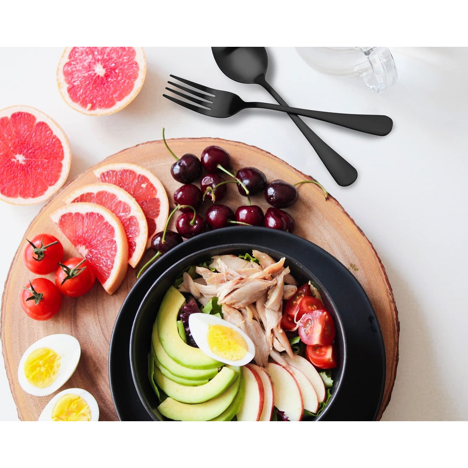 Black Silverware Set, 24 Piece Matte Stainless Steel Silverware