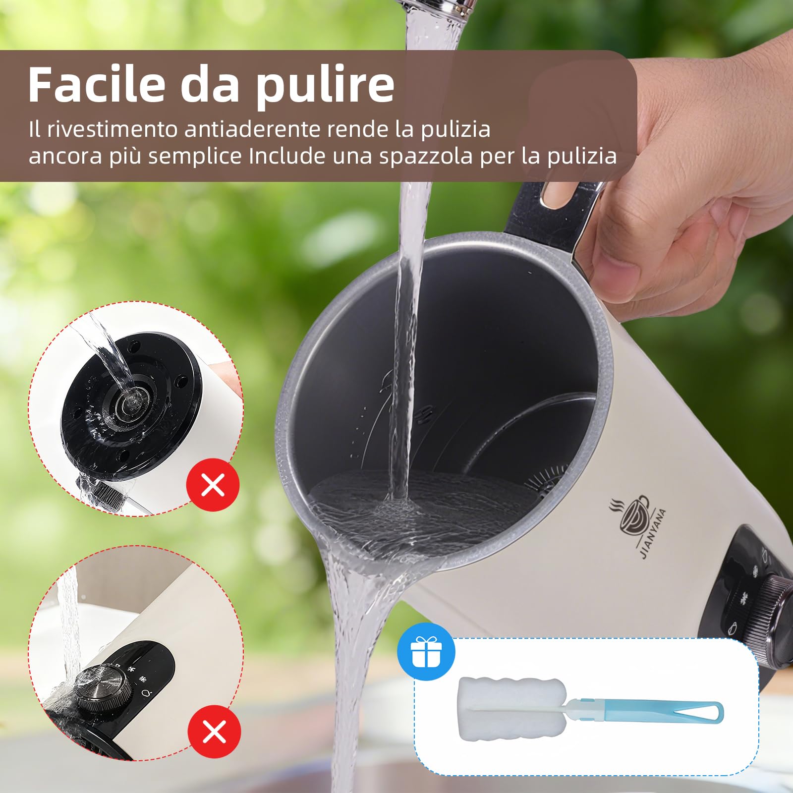 Jianyana Montalatte elettrico 5 in 1 – Montalatte automatico 350 ml grande capacità (bianco)