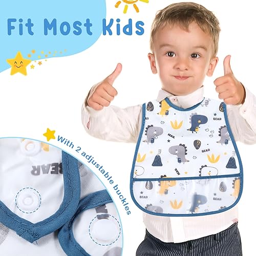 Miniatura 5 de Jeyiour 24 baberos impermeables para bebés con recogedor de alimentos, broches ajustables, baberos de alimentación de plástico para niños pequeños,