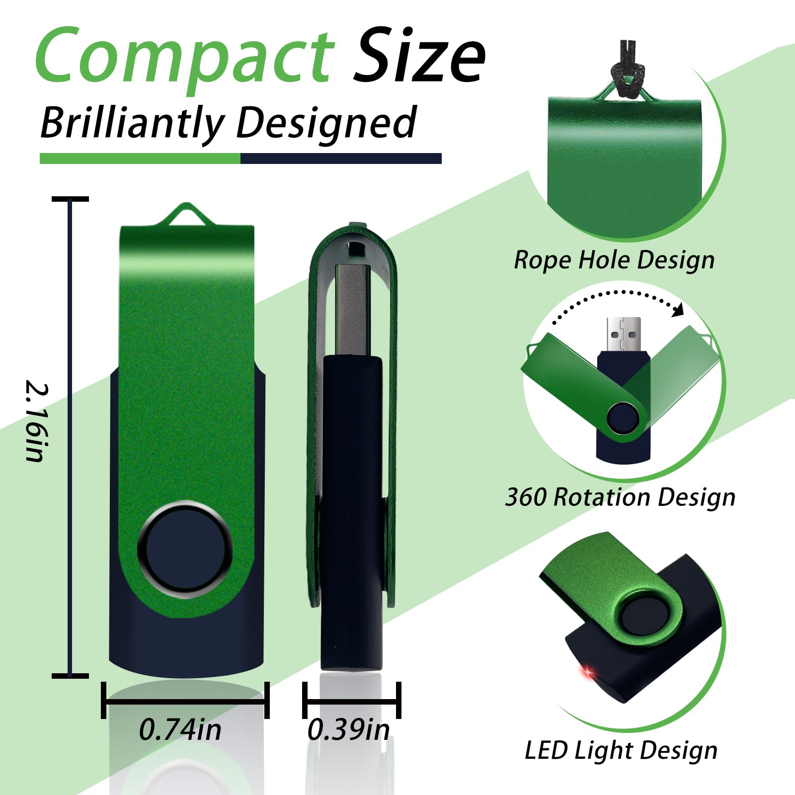 Thumb - Confezione da 20 chiavette USB 2.0 da 8 GB, con 20 cordini, unità USB verde (8 GB, 20 pezzi)