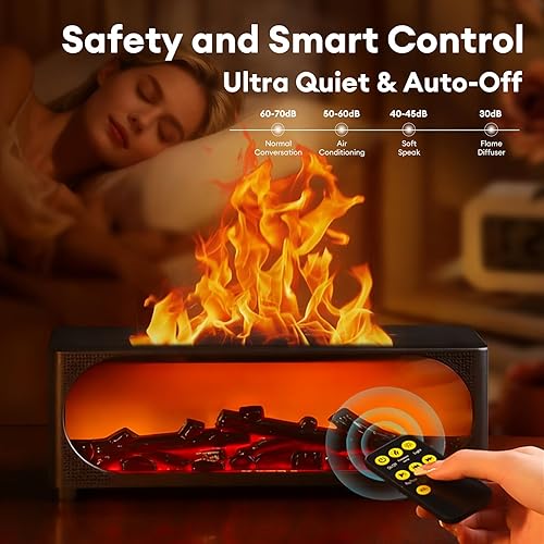 Miniatura 3 de Difusor de aroma de chimenea de 15.2 fl oz con control remoto y apagado automático, difusor ultrasónico de llama para chimenea, difusor de aceite