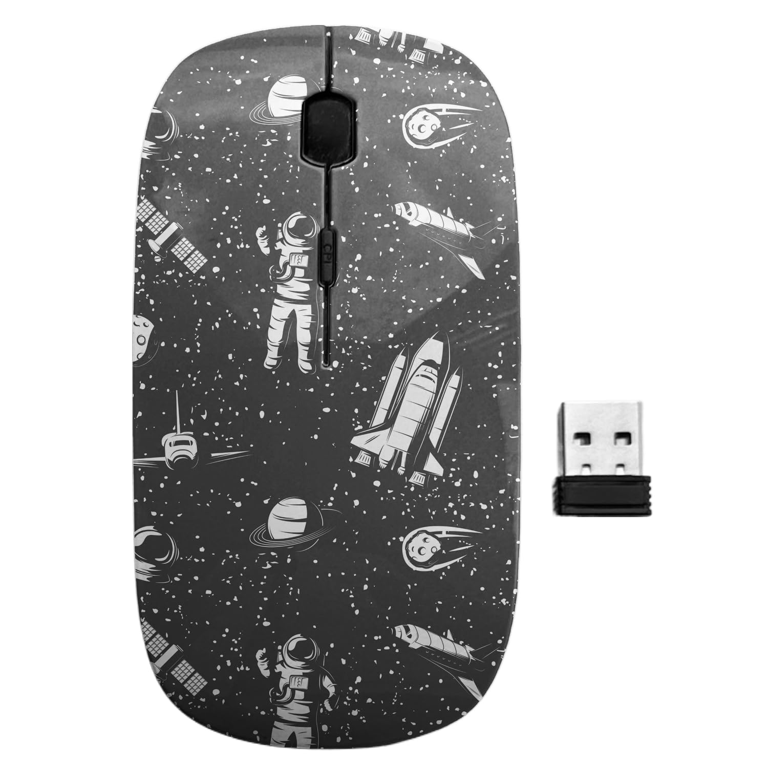 sanacci 2.4GHz USB Wireless Mouse, Space Monochrome Astronaut Pattern, Ergonomic Slim Computer Mice for Kids