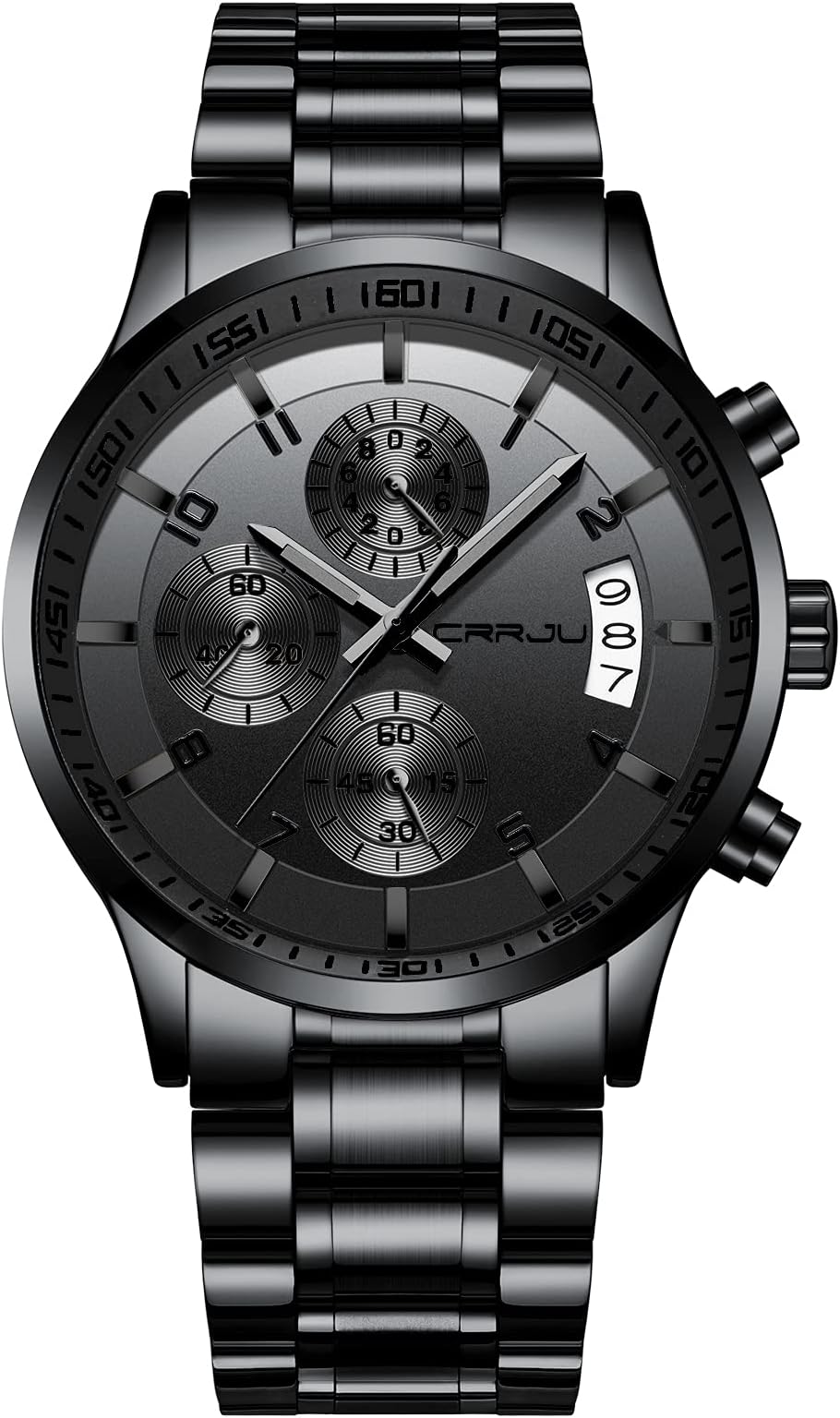 CRRJU Men's Wristwatches, Multifunctional Chronograph Wristwatches,Stainsteel Steel Band Waterproof Watch