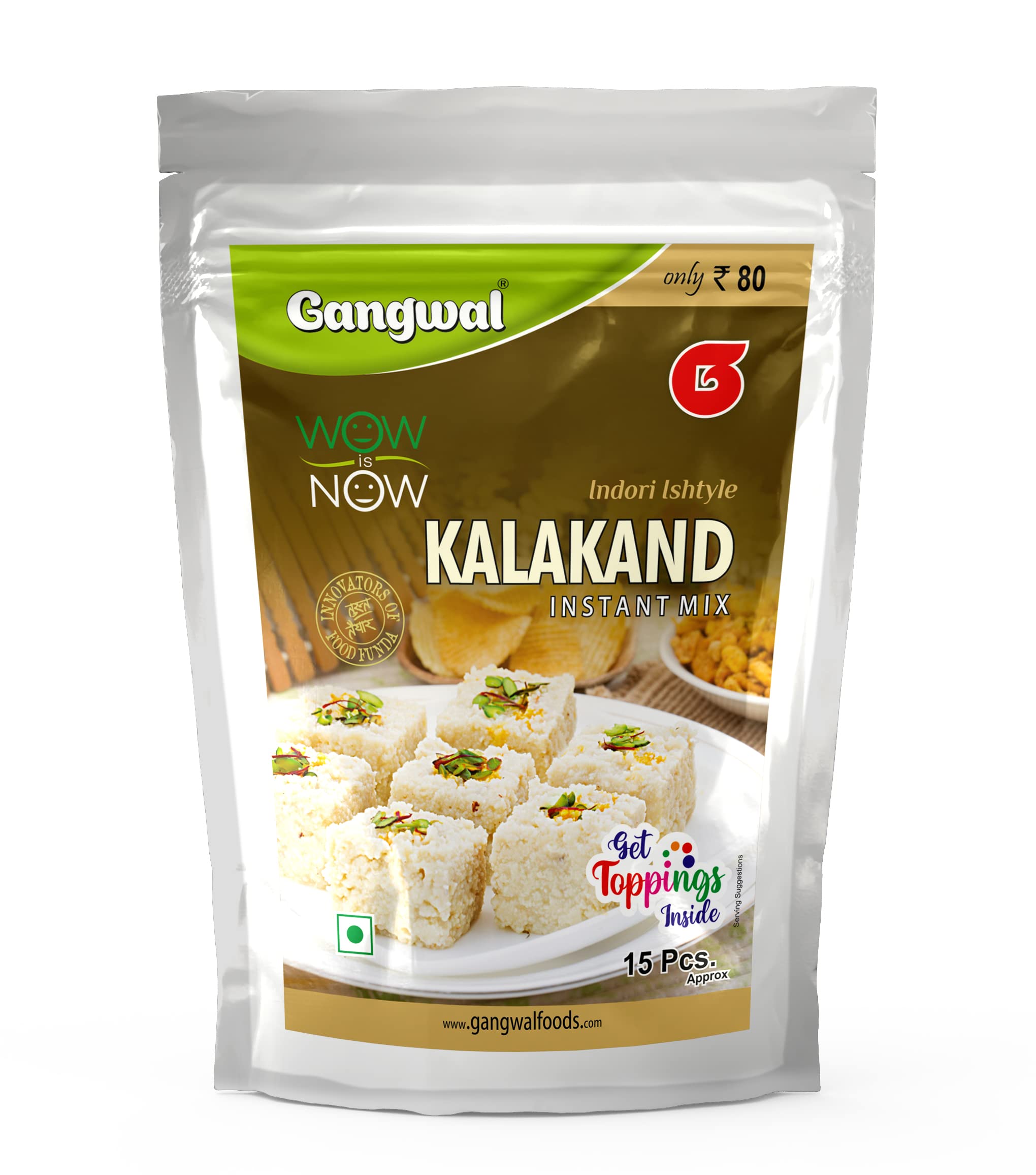 Gangwal Kalakand Mix 100g | Instant Kalaland Mix with Dry Fruis Toppings inside | Malai Barfi Instant Mix | Delicious Indian Dessert and Mithai | Makes 15 pcs Per Pack