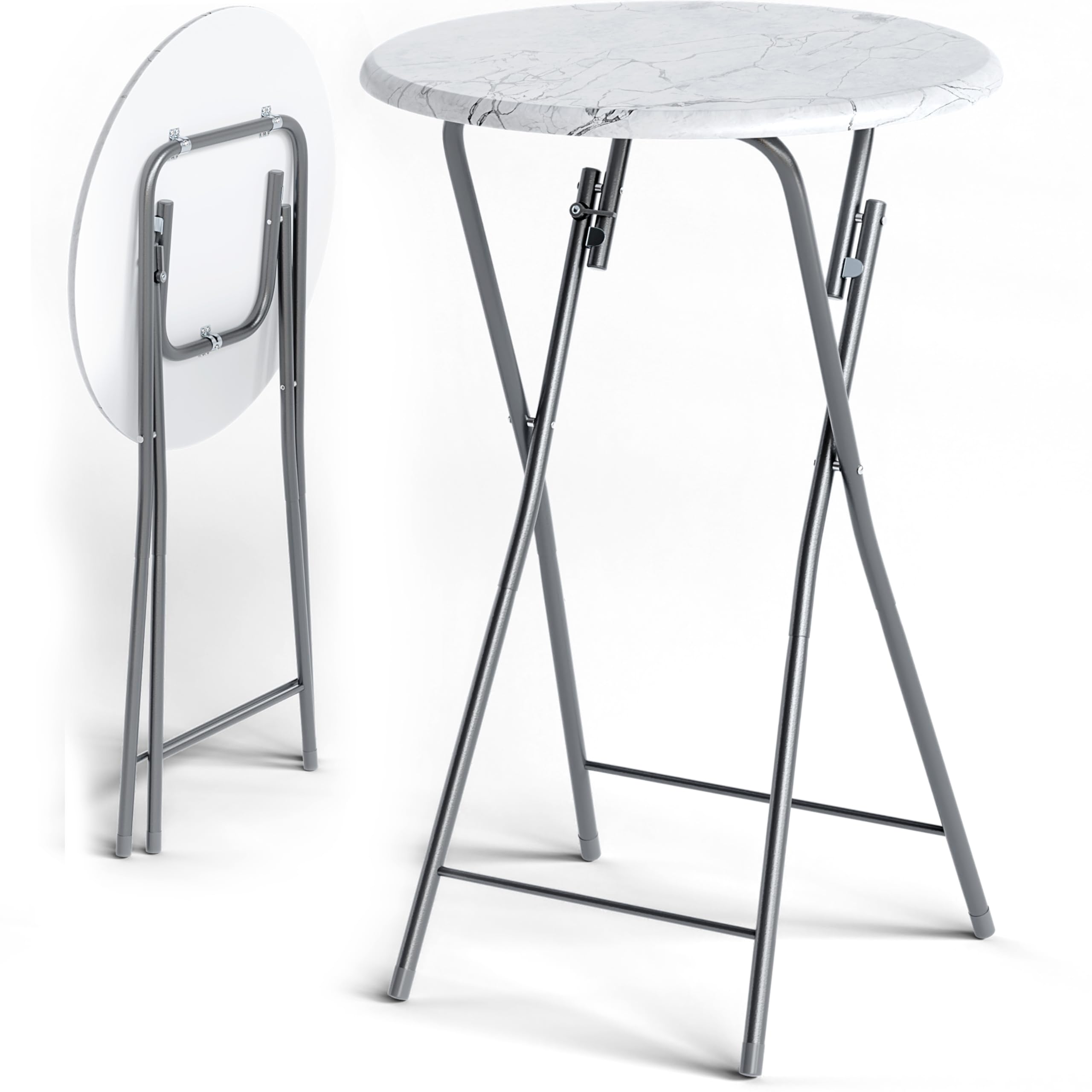 CASARIA® 2X Mesas de Bar Altas Plegables 110x60cm Mesitas Bistro Tablero Redondo MDF Aspecto Madera Eventos Jardín