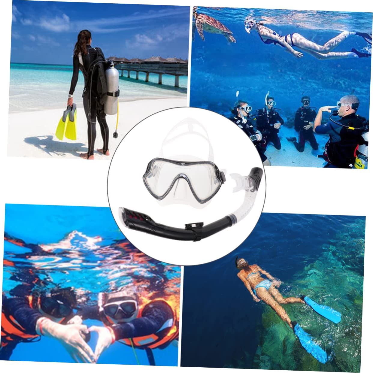 Set de Máscara de Snorkel de Silicona Negra para Hombres y Mujeres