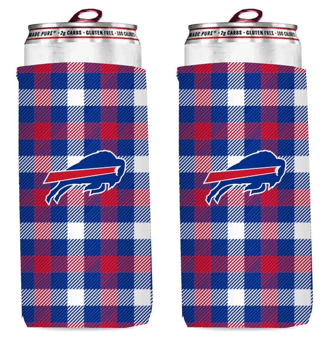Football 12oz 2-Pack Slim Skinny Can Holder Insulator Beverage Huggie Cooler Coozies (Buffalo Blue (Bills))