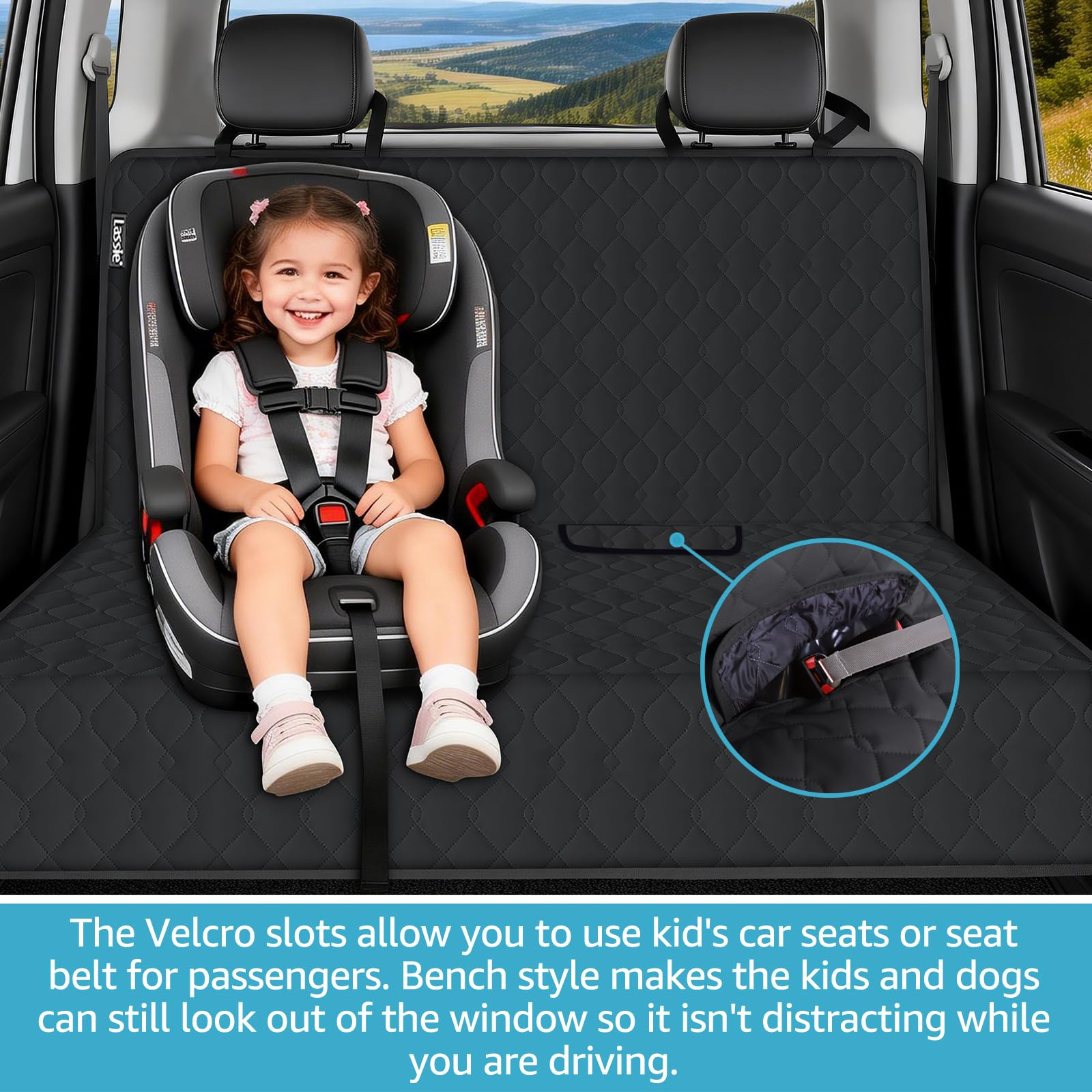 Lassie Manta para Perros, Asiento Trasero para Coche, 100% Impermeable y Antideslizante, para Coche Completo con protección Lateral para Coche SUV | Impermeable, ventana de malla, sin deslizamiento, fácil extracción y almacenamiento, tela Oxford resistent