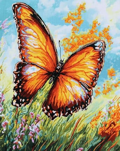 AxiangziK Cross Stitch Kits for Adults 12x16 Inch,Butterflies and Flowers 11CT Counted Printed Cross Stitch Kits,Stamped Embroidery for Adults Wall Art Home Decoration 30x40cm