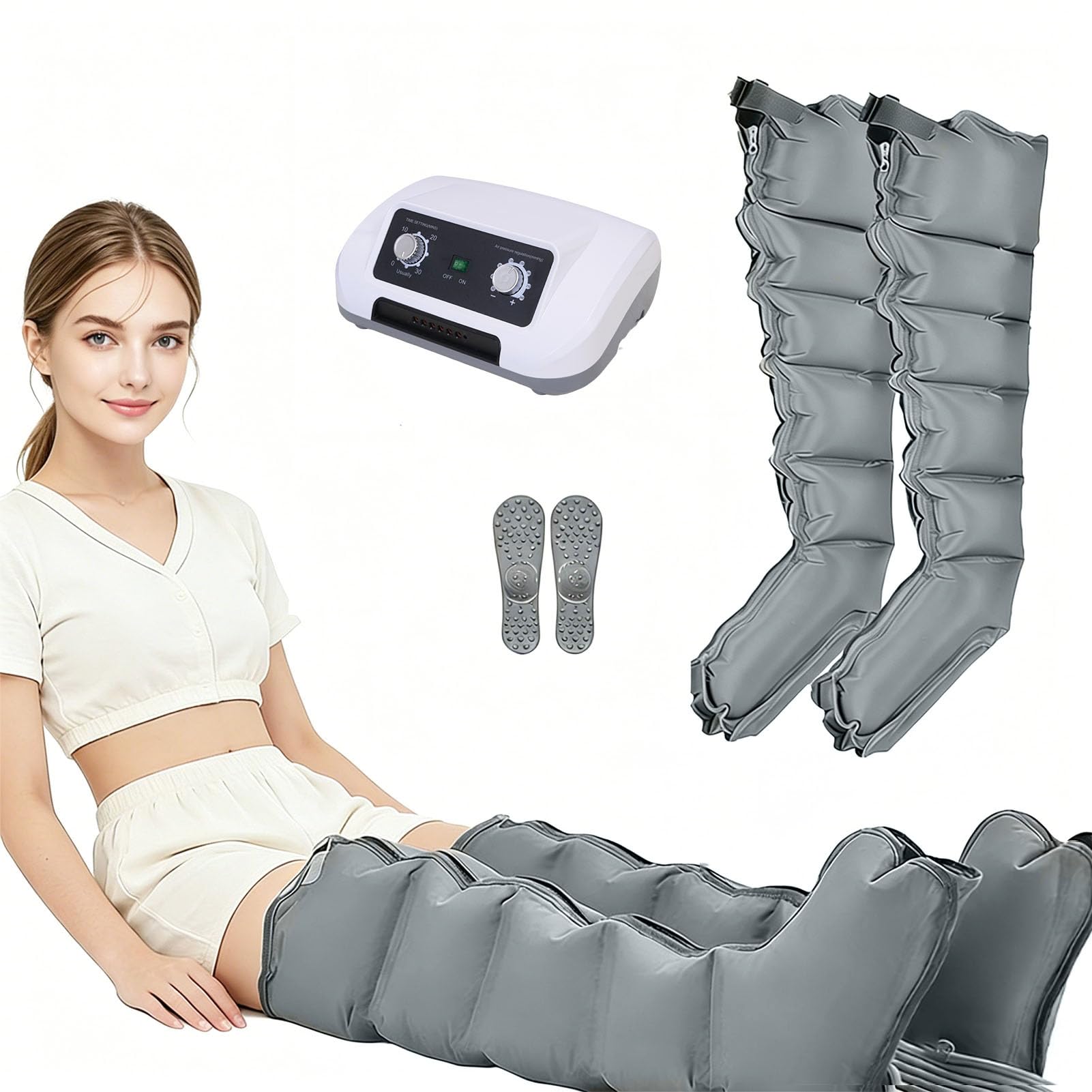 Botas Presoterapia Piernas – Presoterapia Profesional para Casa, 6 Cámaras | Presión 0-24 mmHg, Temporizador 0-30 Min | Mejora Circulación Y Drenaje Linfático