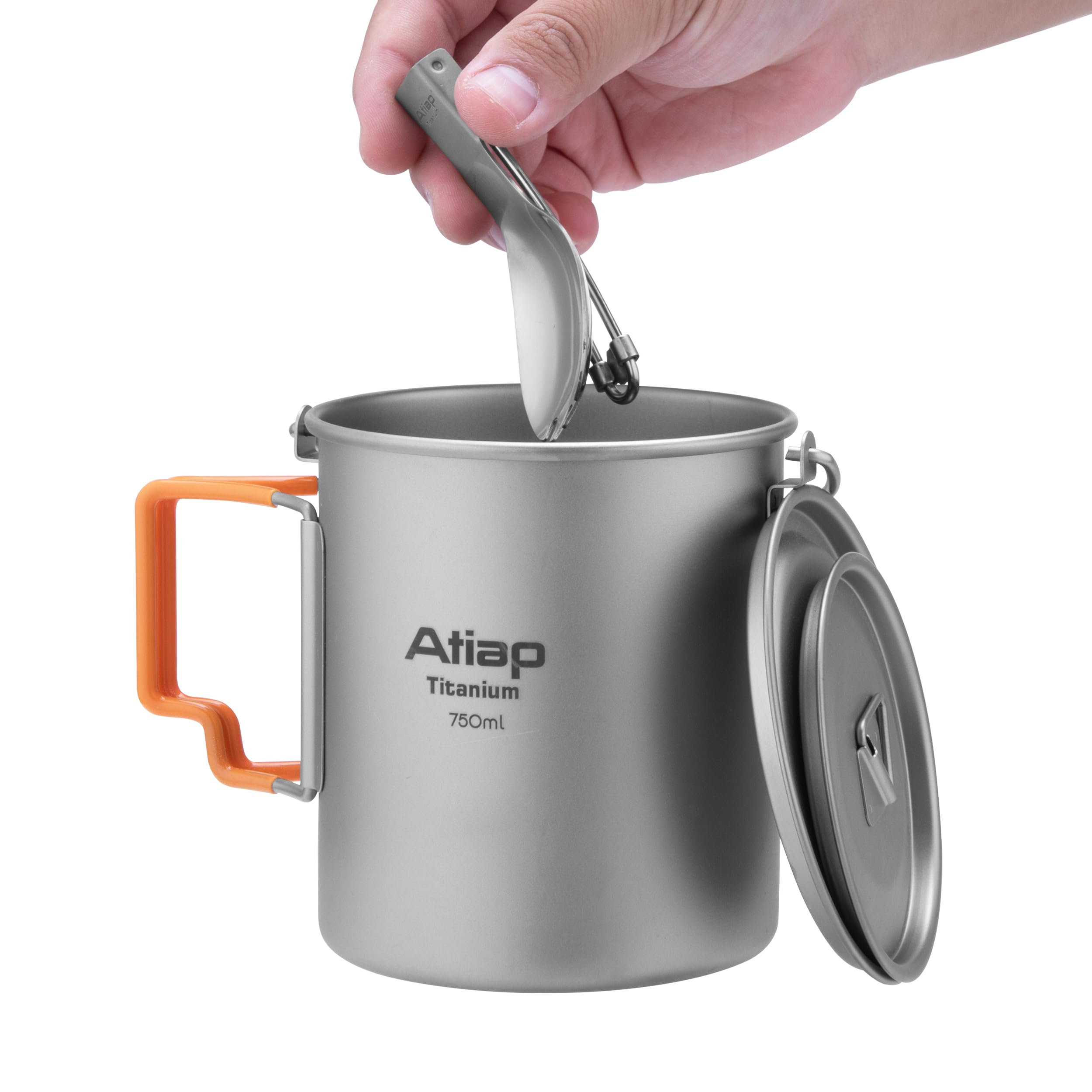 Titan Camping Becher Set Ultraleicht – Outdoor Topf 750ml mit Bügelgriff & Deckel, Camping Tasse mit Klappgriff, Klapplöffel & Netzbeutel – Geschirr Set für Trekking, Wandern, Bushcraft