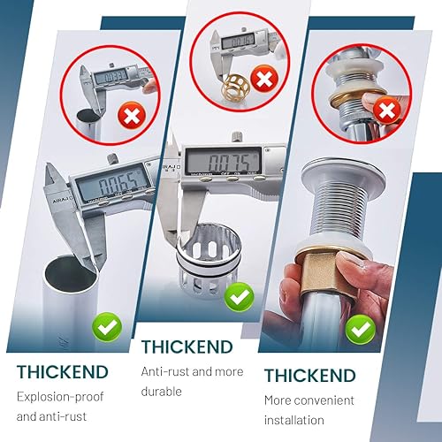 Miniatura 5 de Tapón de drenaje desplegable para lavabo de baño, rejilla antiobstrucción integrada, se adapta a agujero de drenaje estándar americano (1-12 a 1-34