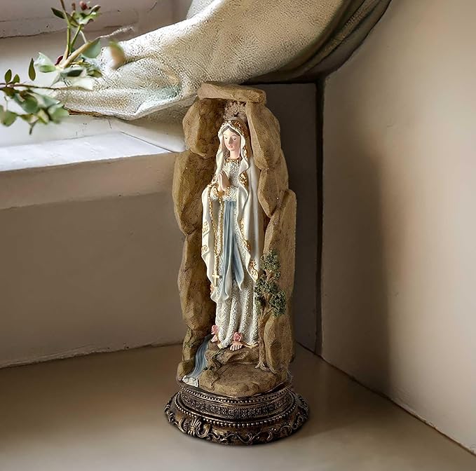 Estatua de Nuestra Señora de Lourdes 12.5 pulgadas Resina miniatura 9