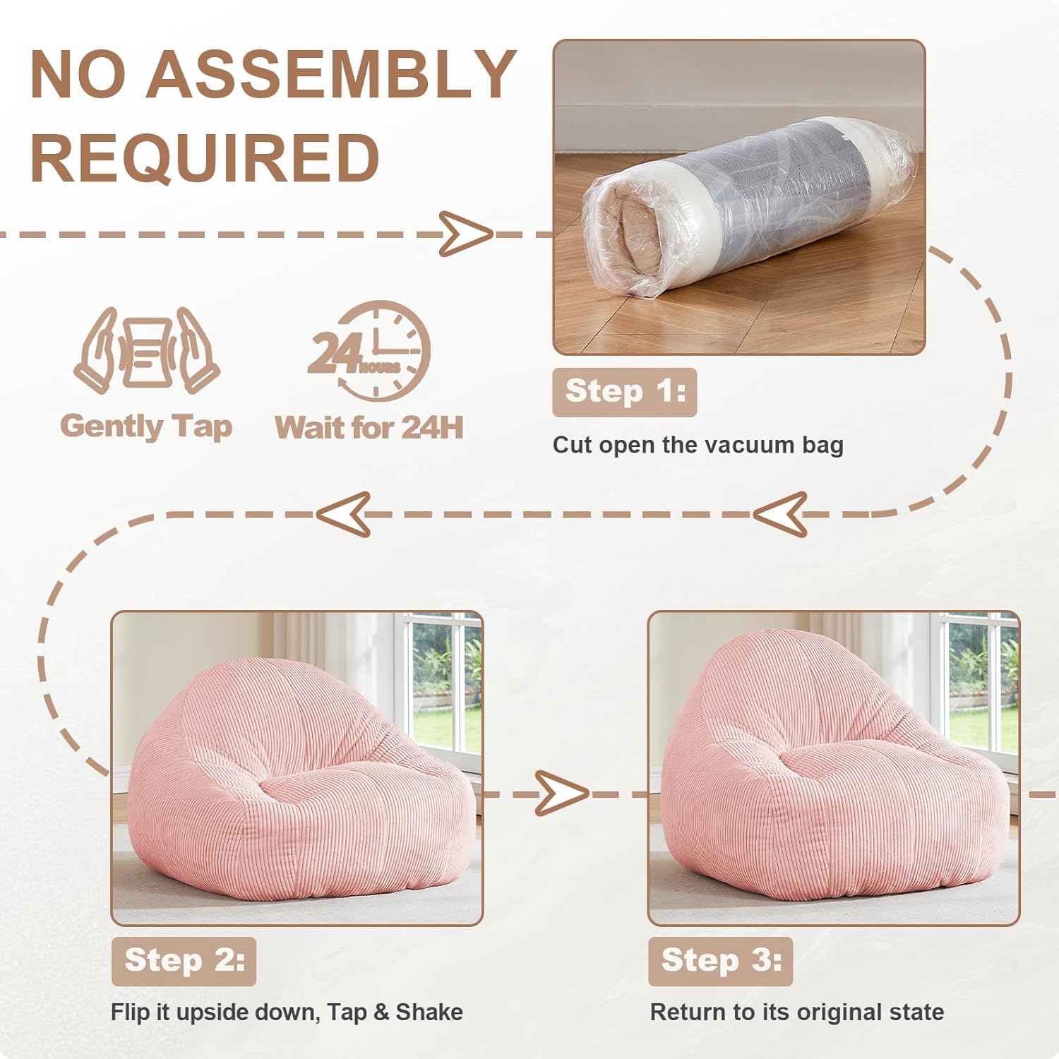 4FT Large Bean Bag Chair for Adults – Oversized Boneless Corduroy Floor Chair with Foam Filling, Ultra Soft & Supportive for Reading, Gaming & Lounging in Bedroom, Living Room, Dorm, Pink - Image 6