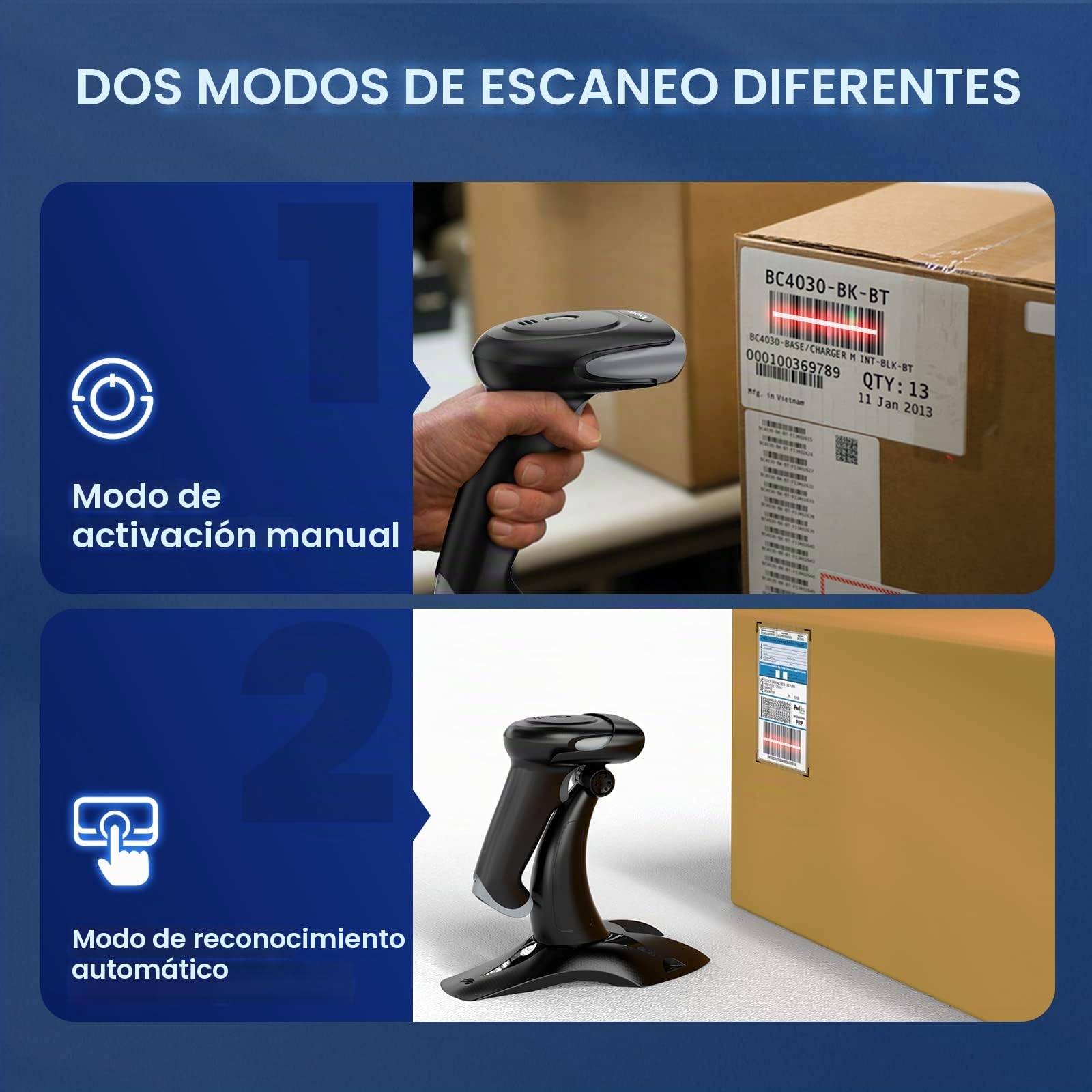 Eyoyo Eyoyo escáner de código de Barras inalámbrico con Soporte, 3-en-1 Bluetooth y 2.4G escáner de código de Barras inalámbrico y conexión USB con Cable, Compatible con Windows,Pos, iOS, Android
