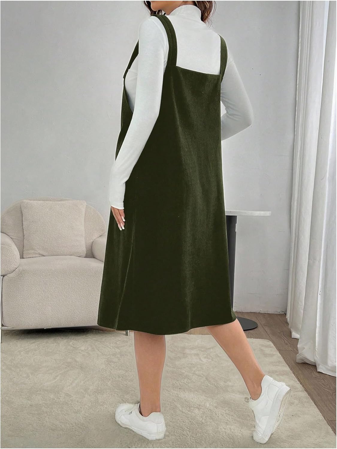 OYOANGLE Womens Maternity Overall Dress Square Neck Casual Sleeveless Short Dresses - Image 2