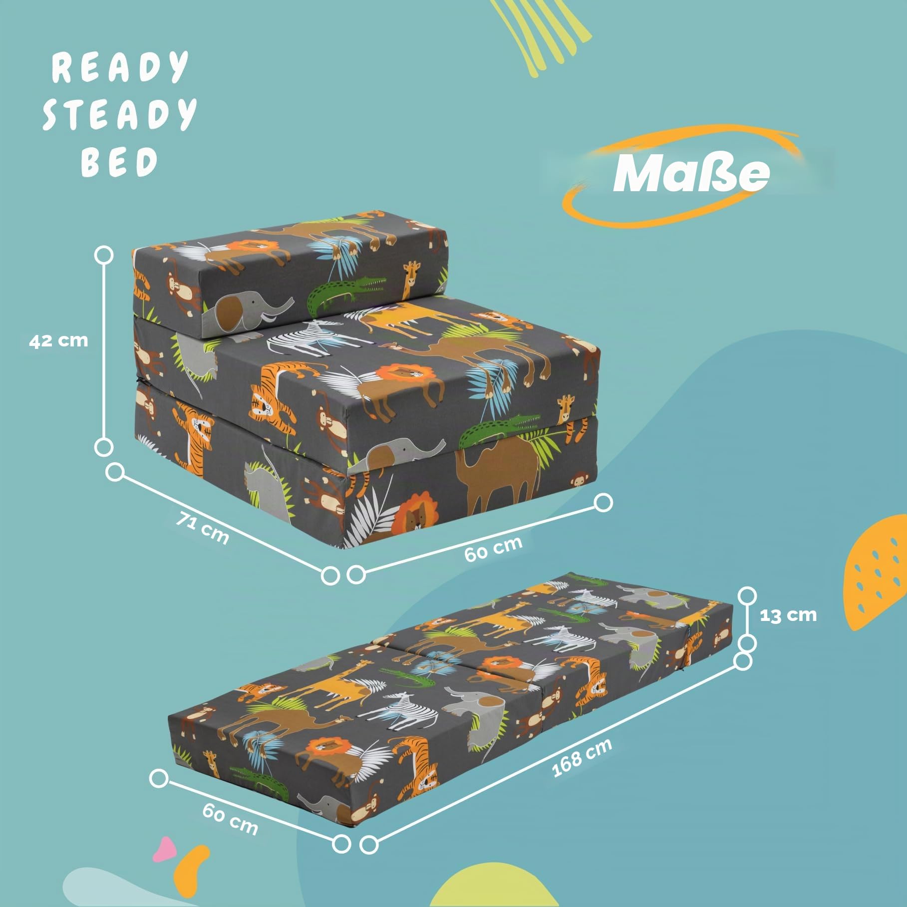 Ready Steady Bed Kinder-Sessel, ausklappbares Schlafsofa Z-Bett | Einzelbett für Kleinkinder Klappstuhl | Ideal für Spielzimmer, Schlafzimmer, Wohnzimmer | Leicht & Bequem (Tief Afrika)