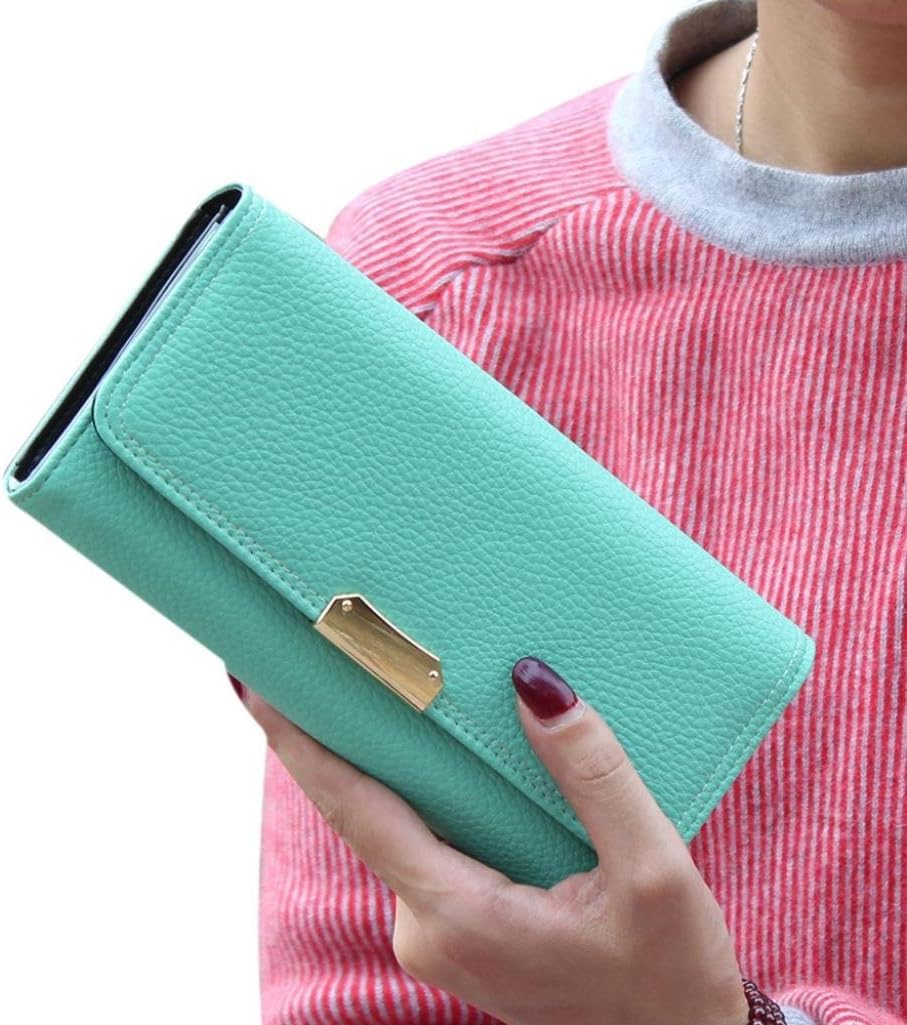 FUA® Elegant Lady Women Long Clutch Purse Leather Button Wallet (Green)