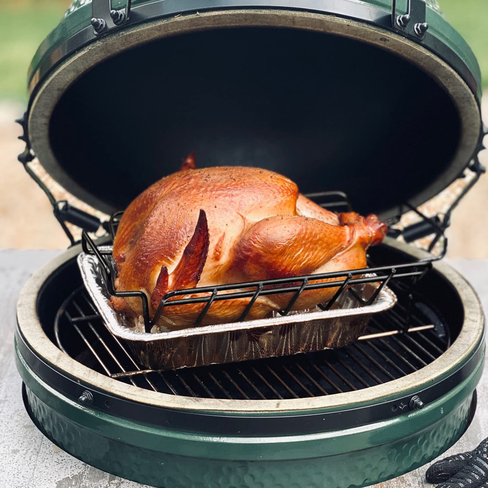 Bbq Grill Green Pan Rib And Roast Rack For Big Green Egg, Turkey