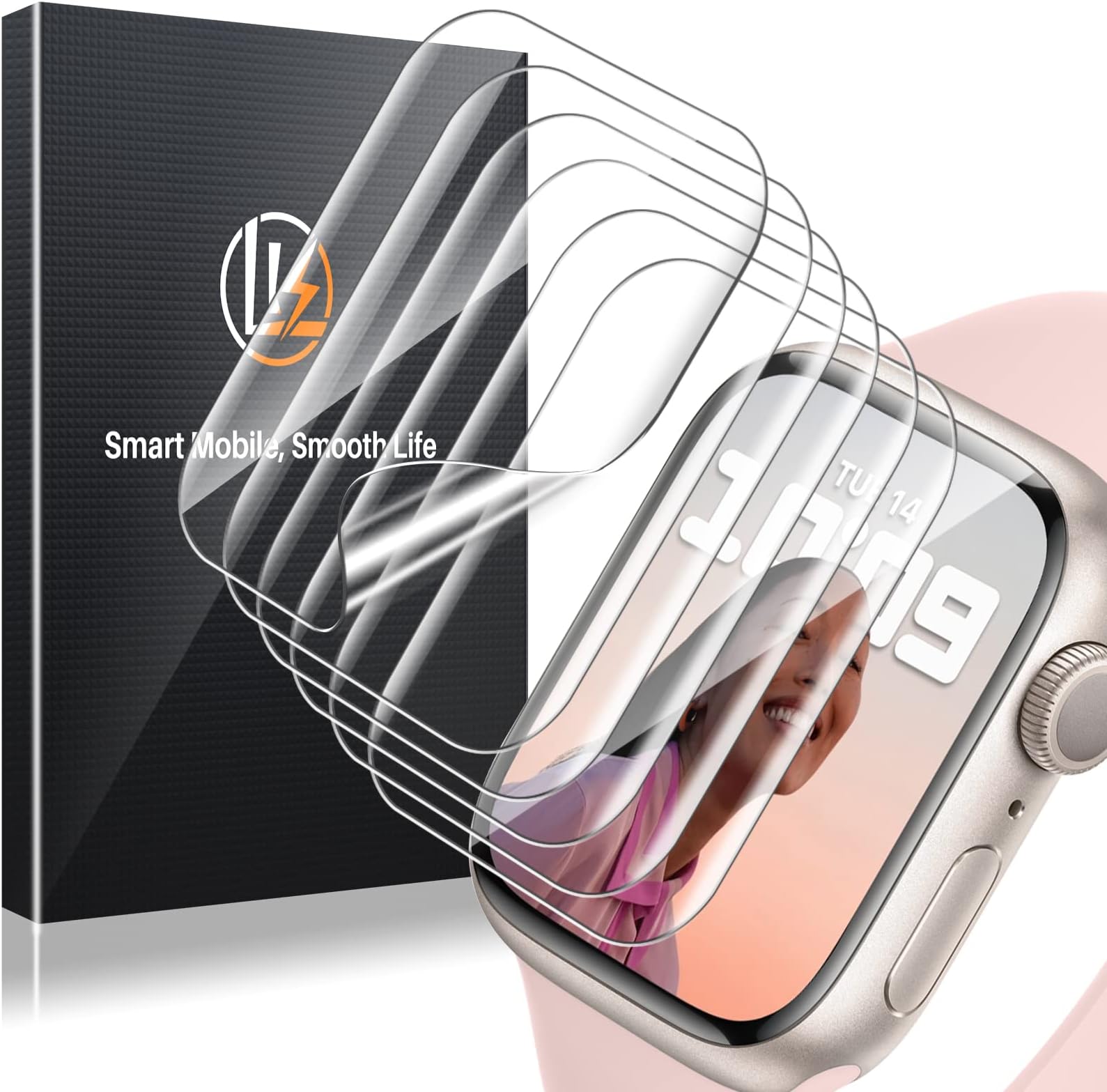 LK 6 Pack for Apple Watch Screen Protector Series 9/8/7/6/5/4/SE 44/45mm Screen Protector, Self-Healing TPU Film, Ultra-Thin, Large Coverage, Bubble-Free iWatch Protector
