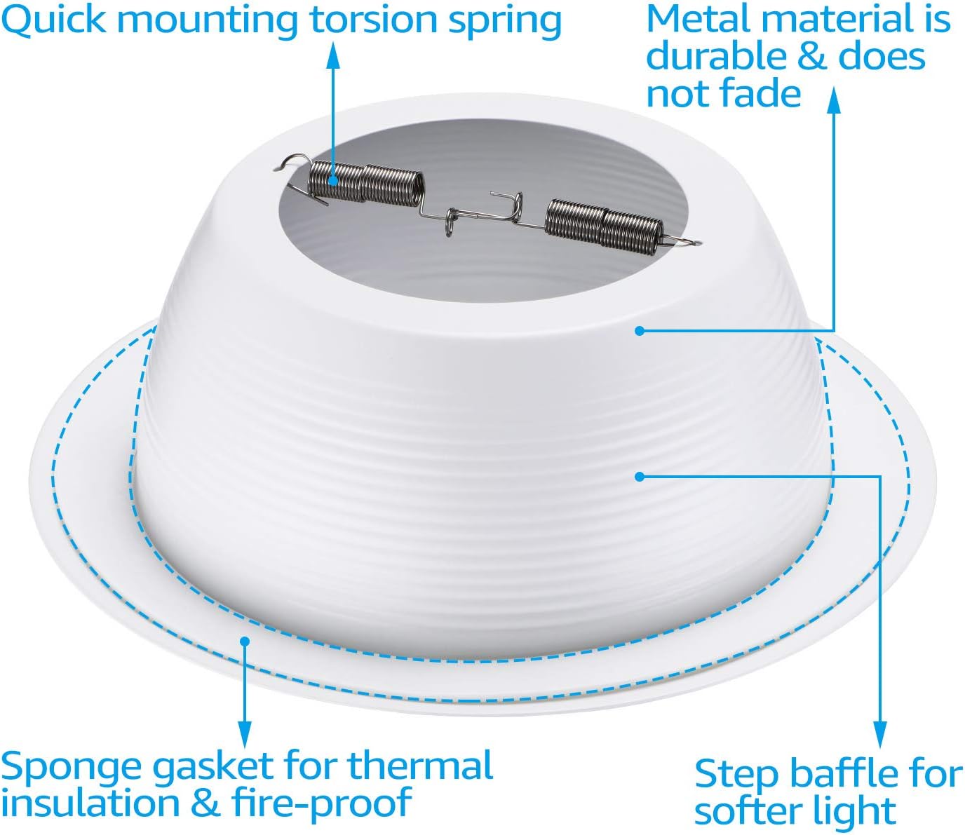 TOP оƒƒERS TORCHSTAR 12-Pack 6 Inch Metal Recessed Can Light Trim Cover, Full Metal Step Baffle & Ring, White Bіg Sаlе TORCHSTAR 12-Pack 6 Inch Metal Recessed Can Light Trim Cover, Full Metal Step Baffle & Ring, White