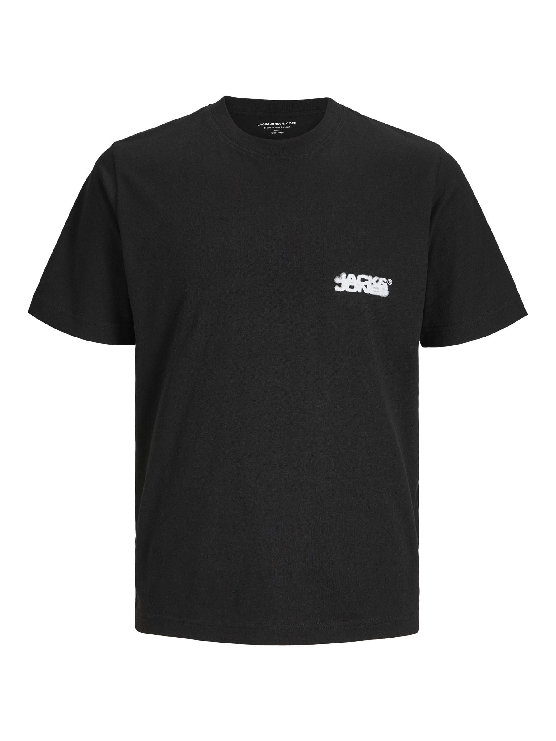 JACK & JONES Jcosago Logo Slub Tee SS Crew Neck, Black, XS