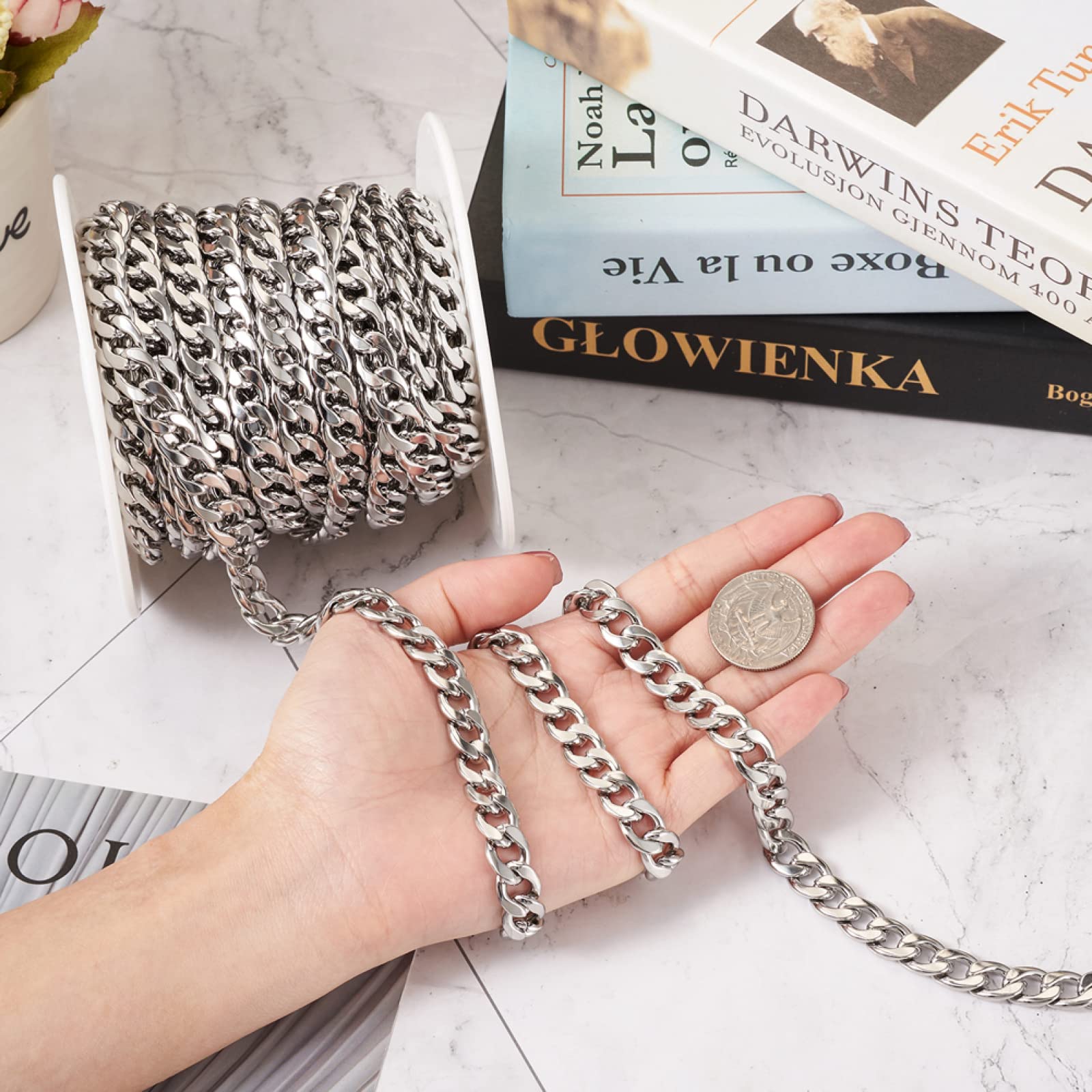 Catena a maglia barbazzale, 13 x 10 mm, non saldata, 10 m/rotolo, per la realizzazione di collane, gioielli e accessori fai da te