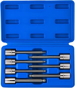 Neiko 10244A 3/8-Inch-Drive Extra-Long Ball-End Hex-Bit Socket Set, SAE Sockets 1/8" to 3/8", S2 Steel, 7-Piece Set