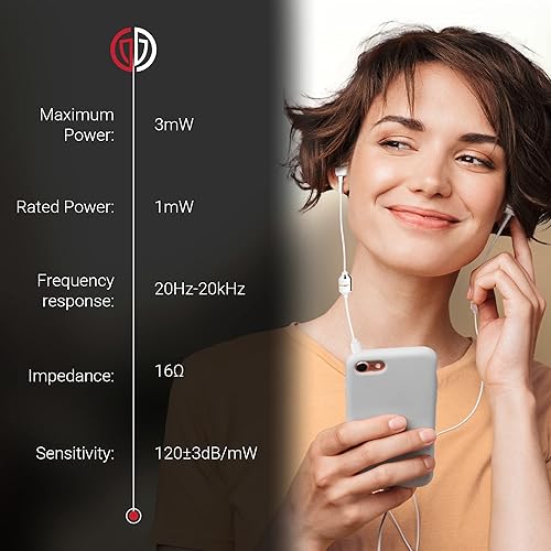 Miniatura 4 de Auriculares de tubo de aire - Auriculares antiradiación sin EMF (conector de 0.138 in) - con micrófono, control de volumen, cortaúñas, puntas para