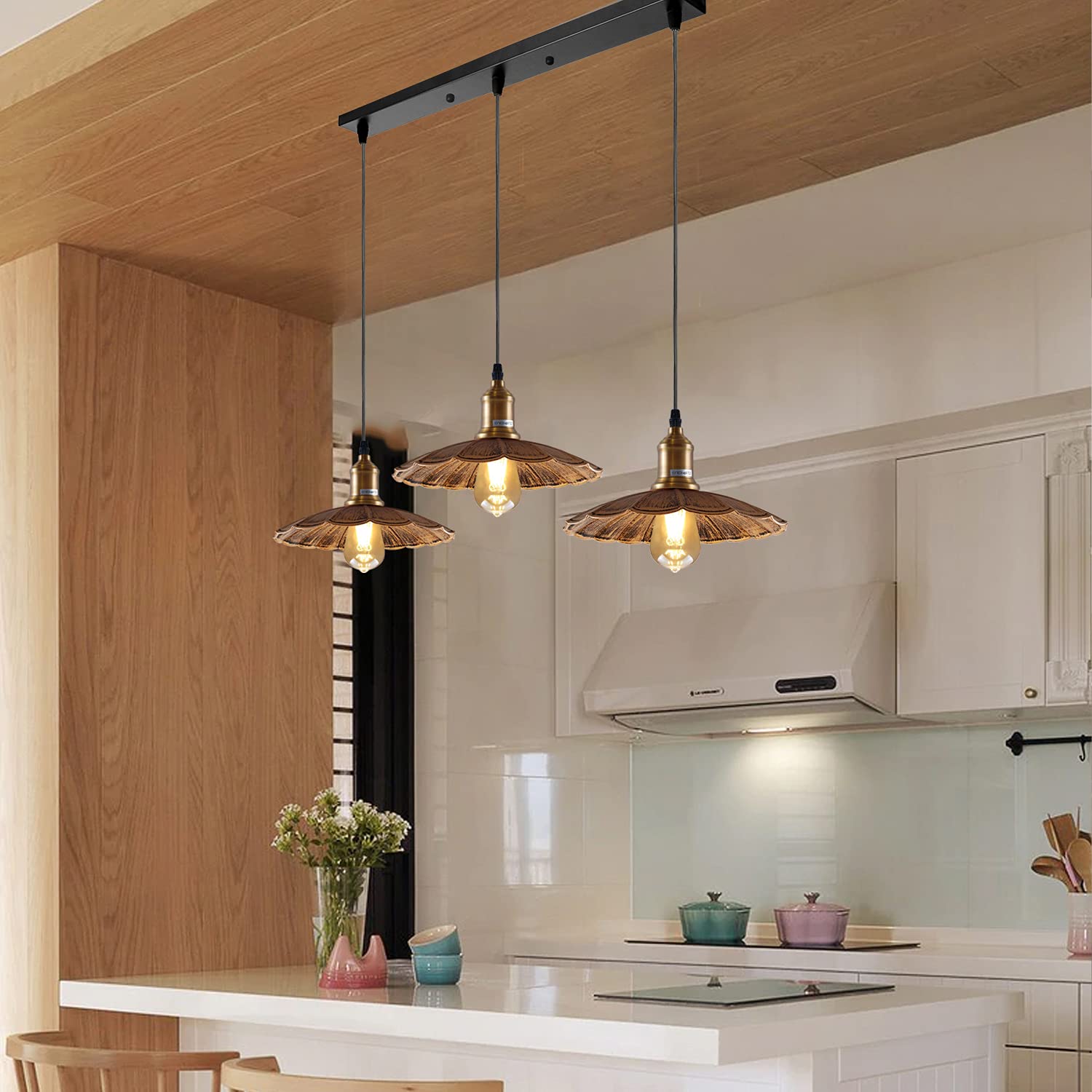LEDSone Lampadario Sospensione Steampunk Con Tubo Acqua - Stile Industriale Retro, Ferro Rame, E27, Per Bar E Caffetteria