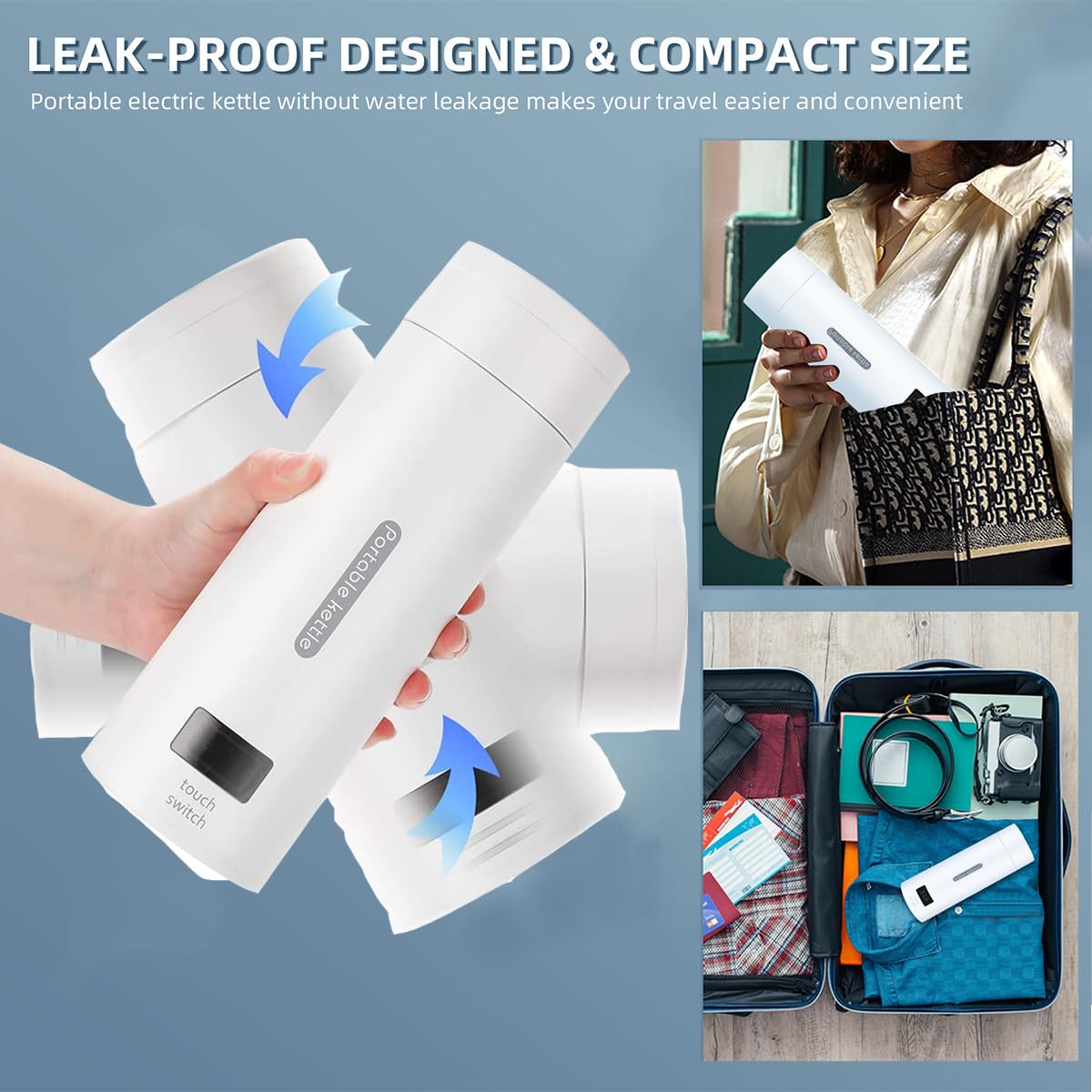 Travel Electric Water Cup, Portable Kettle, Electric Heating Water Cup, Small Mini Dormitory Student Home, Portable Heating Cup for Travel (White)