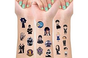 8 Sheets Wednesday Addams Temporary Tattoos for Kids, Movie Themed Birthday Party...