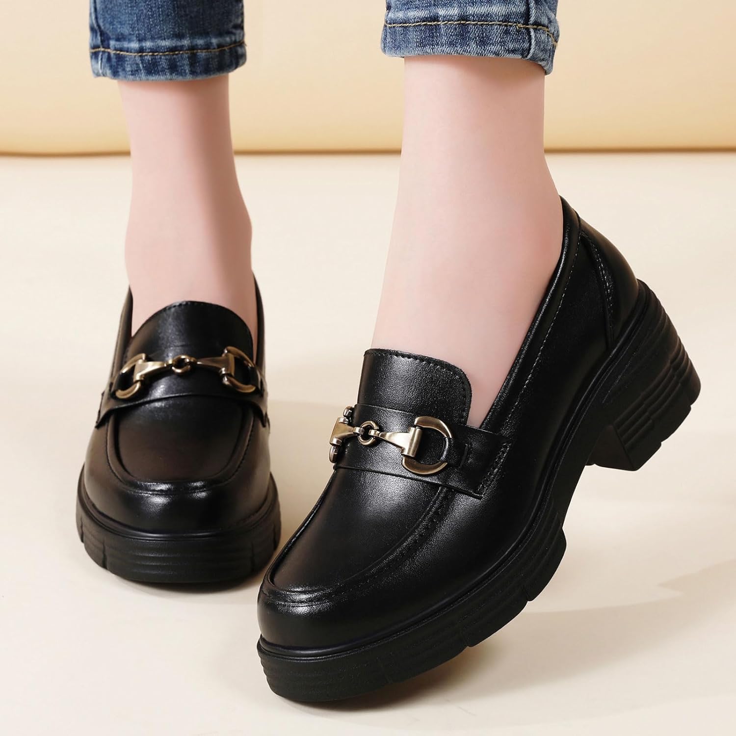 TKKAE Loafers for Women Women's Penny Platform Chunky Loafers Slip-Ons with Gold Buckle Comfortable Business Casual Dress Office Work Shoes for Ladies - Image 8