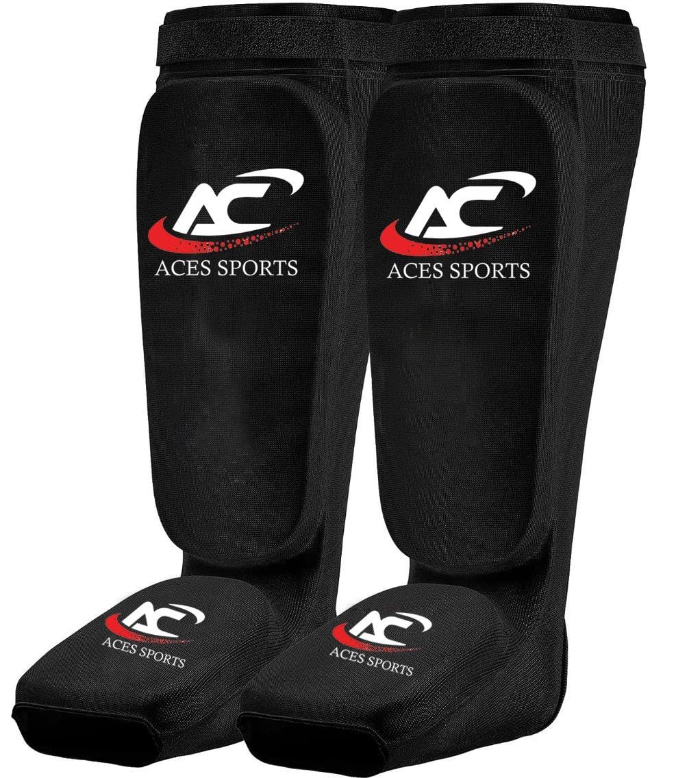 Shin Guard - Professional Muay Thai Shin Guards - Thick Leg & Foot Shin Instep Guard - Protective Sparring Gear for MMA, Taekwondo, Karate, Kickboxing (XL)