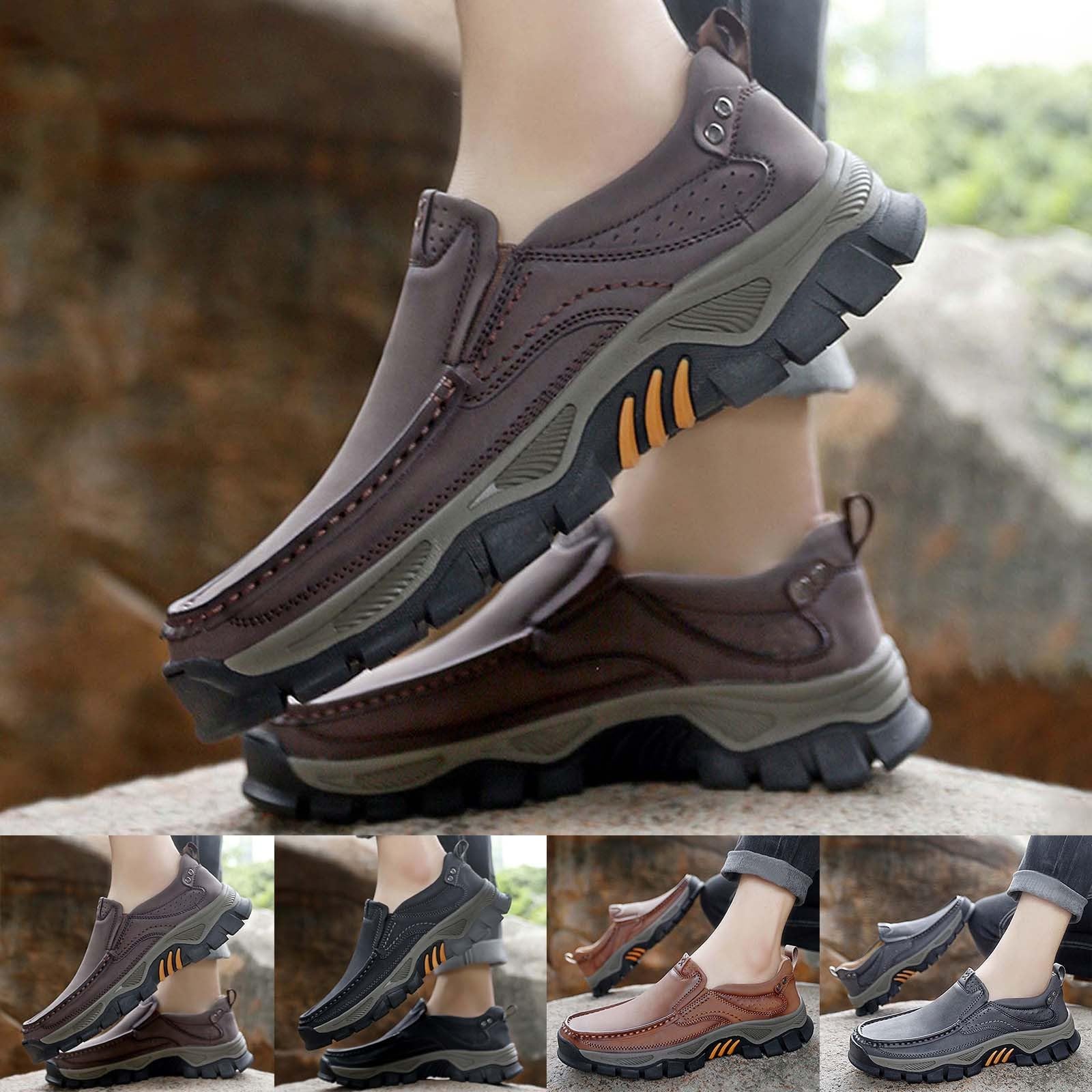 Zapatos de senderismo para hombre Slip On Mocasines cómodos de cuero mocasines transpirables antideslizantes mocasines casuales zapatos de cuero para caminar zapatos de cuero para el trabajo