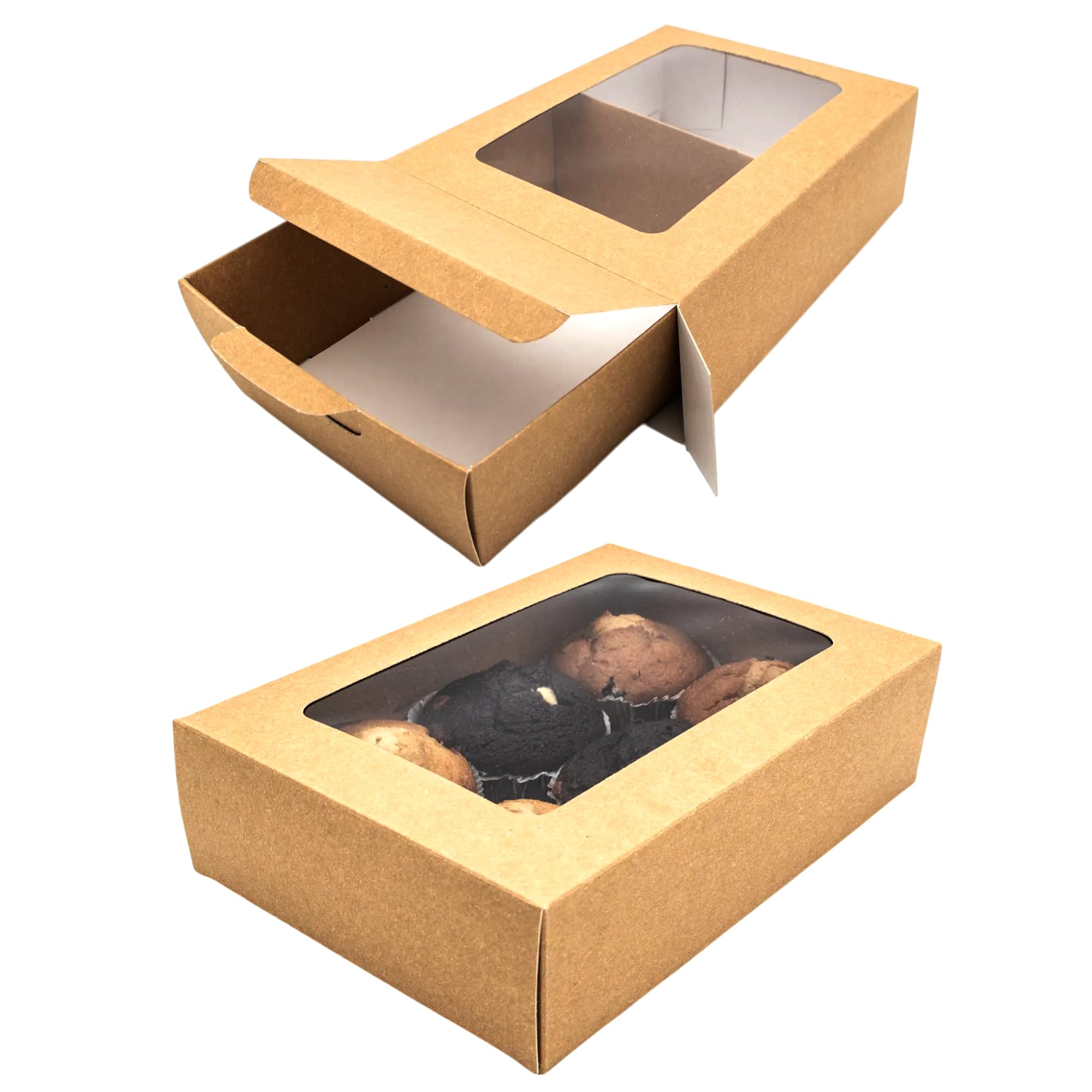 CHEF ROYALE 10 pcs MiniKraft Bakery Boxes with Window – Recyclable Takeout & Meal Prep Containers (800ml) – Ideal for Cookie, Cake & Cupcake Boxes for Weddings, Birthdays & Parties (8.7x6x2.7 in)