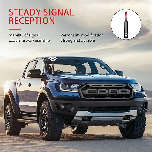 Miniatura 4 de Ajxn Pack-1 - Antena tipo bala para automóvil, mástil de antena universal estabilizada impermeable de 5.5 pulgadas, mástil de antena de calavera