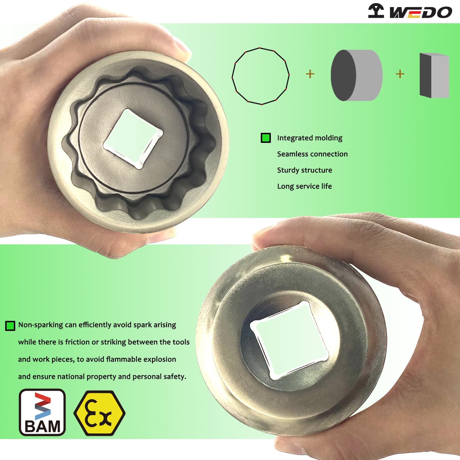 WEDO Zestaw narzędzi nieparkingowych z brązu, aluminium, zestaw narzędzi nieparkingowych, zestaw narzędzi zabezpieczających bez iskier, uchwyt offsetowy, gniazdo w walizce narzędziowej, standard DIN